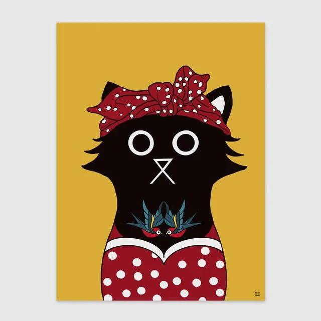 Rockabilly Cat Dress Wall Art Print UNFRAMED