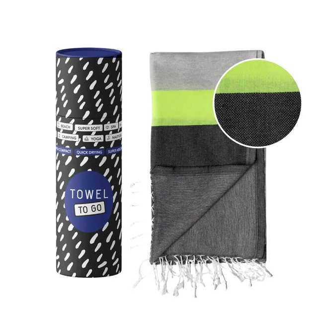 Towel to Go Neon Hammam Towel with Gift Box, Grey/Black