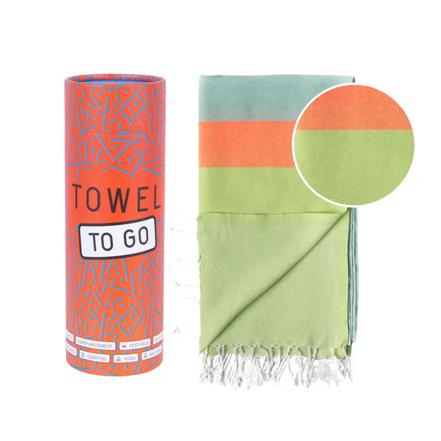 Towel to Go Neon Hammam Towel with Gift Box, Green/Blue