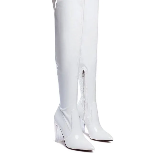 NOIRE THIGH HIGH LONG BOOTS IN PATENT PU - WHITE