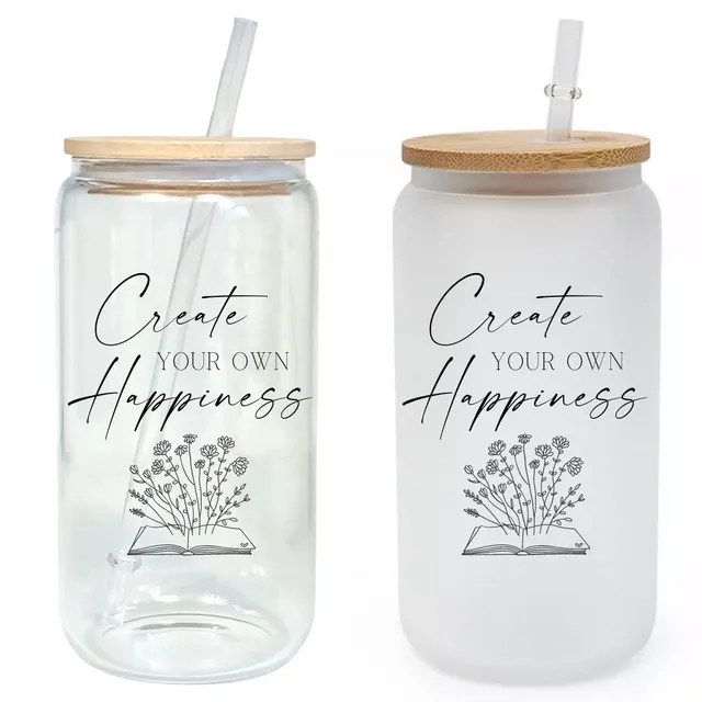 Create your own Happiness Glass Tumbler Cup w/ Lid and Straw