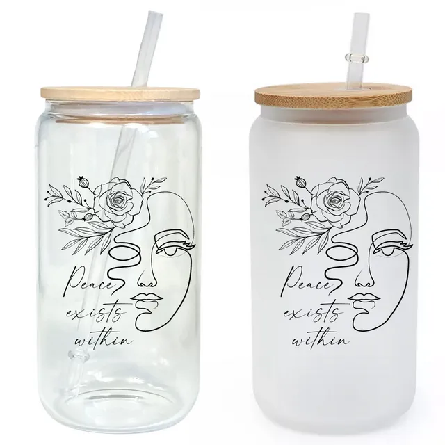 Peace Exists Within Glass Tumbler Cup w/ Lid and Straw