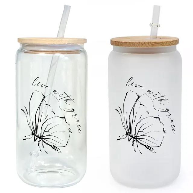 Live with Grace Glass Tumbler Cup w/ Lid and Straw