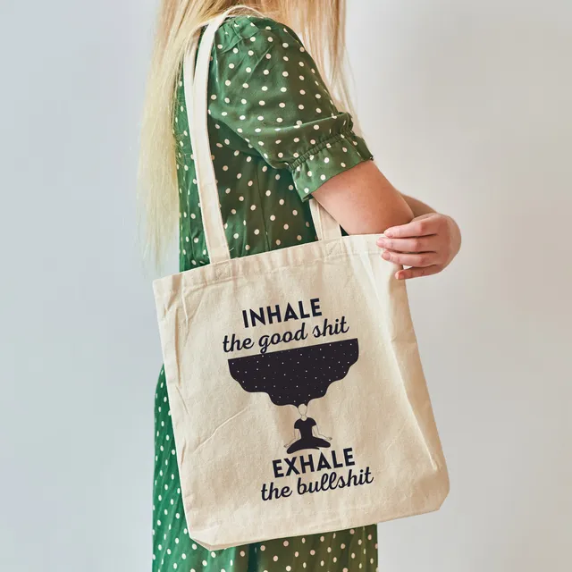 Inhale exhale women tote bag message