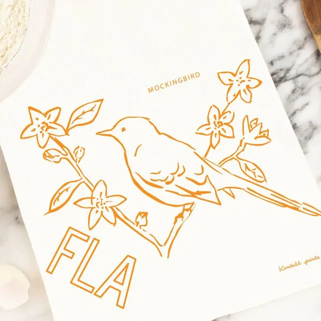 Florida Mockingbird State Bird Tea Towel