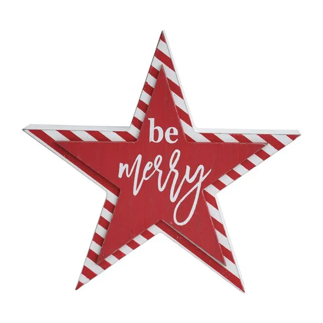 Be Merry Star-shaped Christmas Wood Tabletop Photo Holder