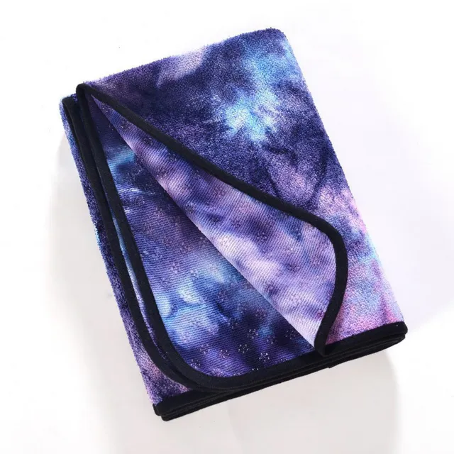 Tie Dye Yoga Mat Towel with Slip-Resistant Grip Dots Blue & Purple