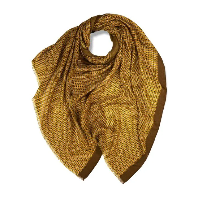 Patterned cotton mix lightweight scarf in mustard