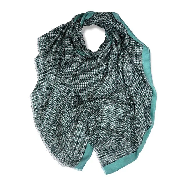 Patterned cotton mix lightweight scarf in khaki