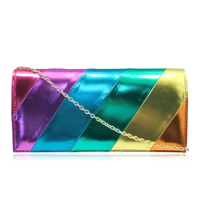 Aurora Rainbow Print Shoulder Clutch Bag - Fuchsia