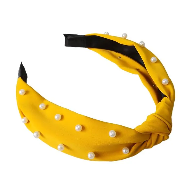 Celia Faux Pearl Headband - Mustard