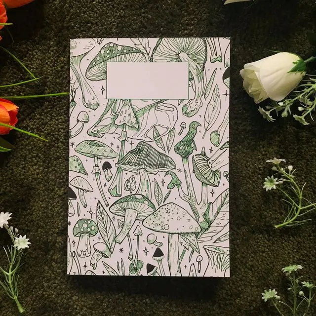 Light Green Shrooms, Slim A5 Paperback Notebook