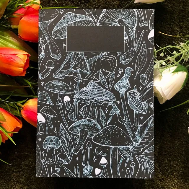 Dark Green Shrooms, Slim A5 Paperback Notebook