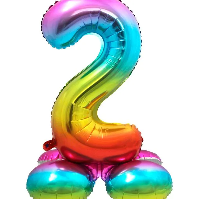 Foil Balloon with Base Number 2 Rainbow - 72 cm