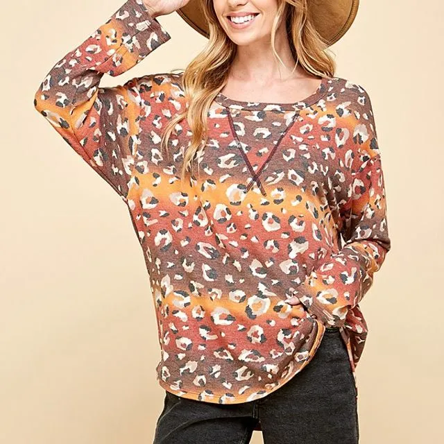 SPT5215- OMBRE CHEETAH PRINT LONG SLEEVE TOP -Packaged 2-2-2 (SML)