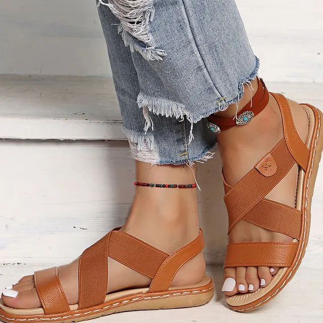 Comfy Light Flat Roman Sandals-Brown