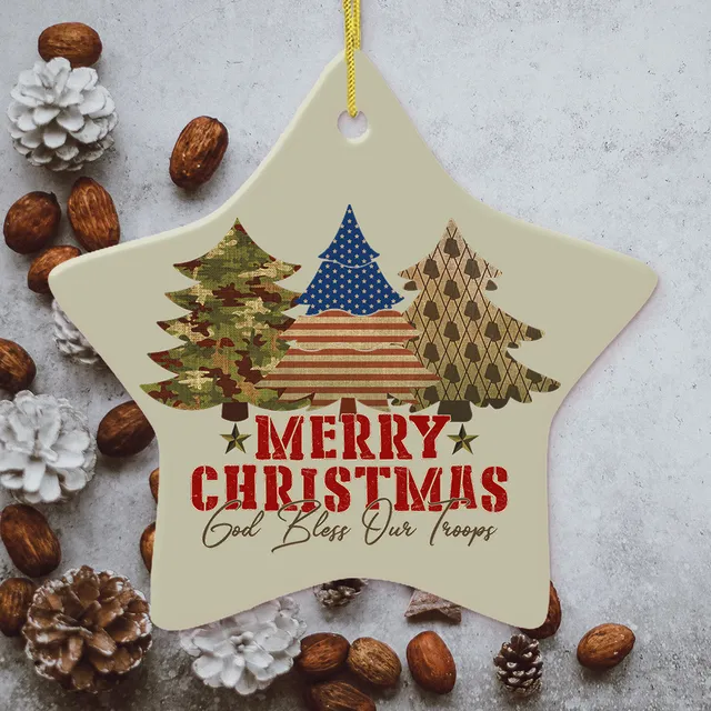God Bless Our Troops American Military Christmas Ornament