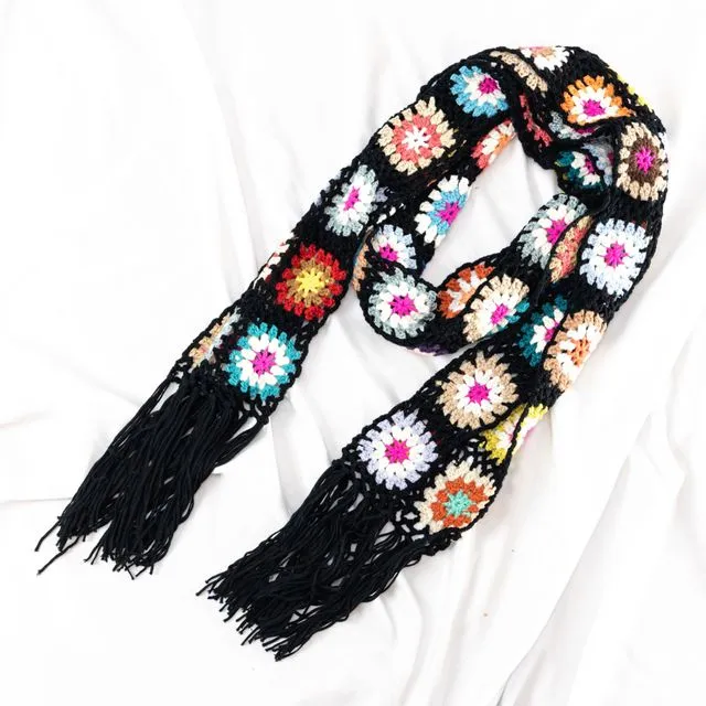 Crochet Scarf - Granny square scarf, shawl, boho, hippie