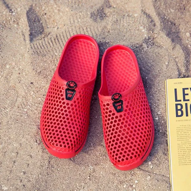 Outdoor Travel Leisure Leather Slippers Plus Size Couple Beach Shoes Sandals/Red