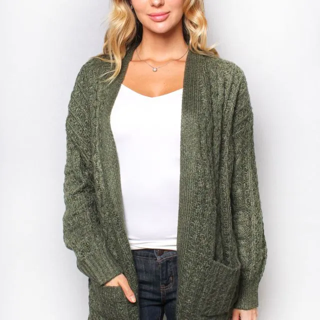 Women’s Long Sleeve Cable Knit Pocket Cardigan