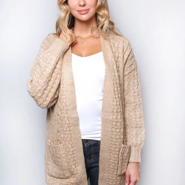 Women’s Long Sleeve Cable Knit Pocket Cardigan