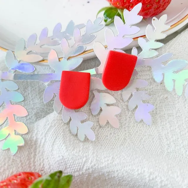 Strawberry-inspired bright red small stud earrings