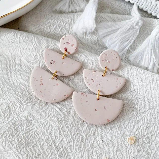 Stacked semi circle earrings inspired by Oat Milk