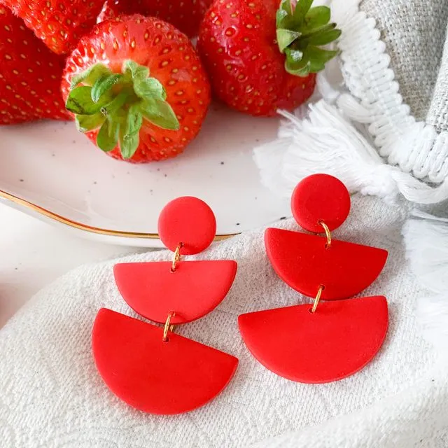 Strawberry inspired semi circle dangle earrings