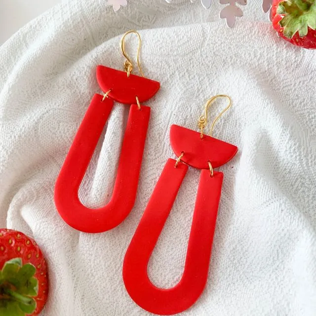 Red loop dangle earrings inspired by strawberries