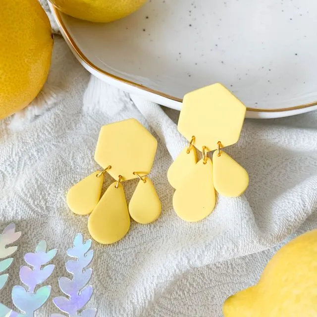 Lemon inspired hexagon teardrop dangle earrings