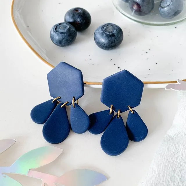Hexagon teardrop blueberry inspired dangle earrings