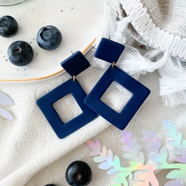 Navy blue rhombus drop style earrings