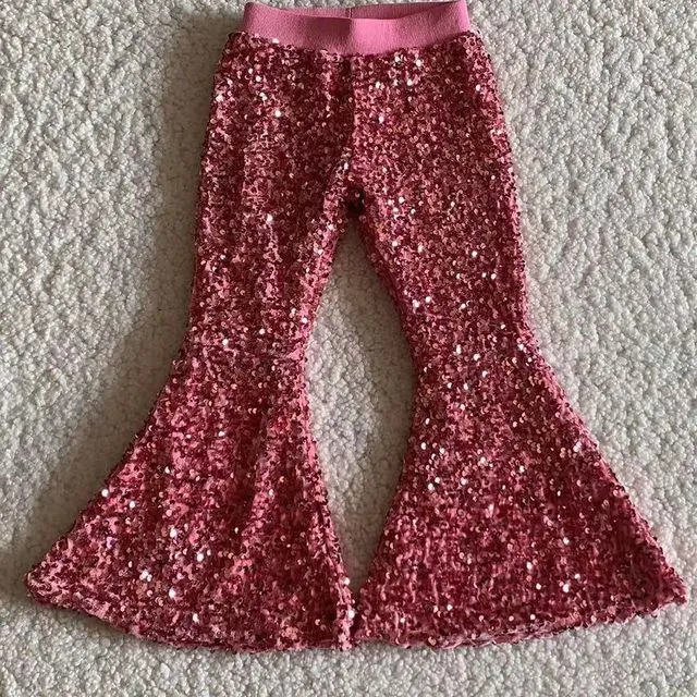 Girl Pink Sequin Bell Bottom Pants