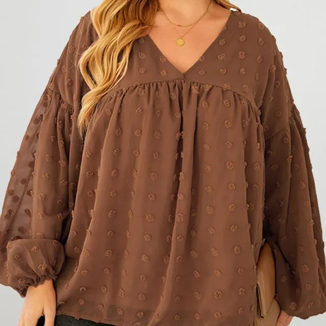 Plus Size Solid Chiffon Long Sleeve Top
