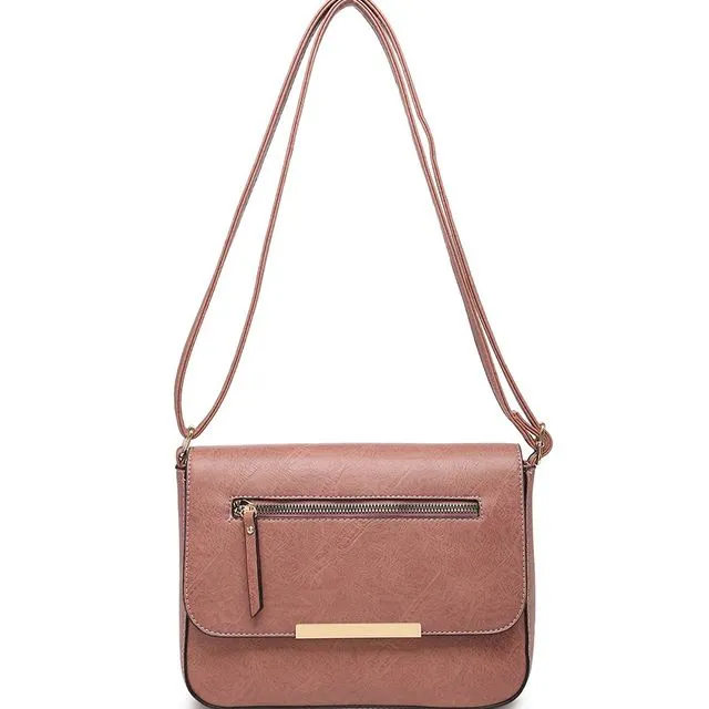 Multi- Functional Cross body bag shoulder bag vegan handbag long strap - Z-9349-AM pink
