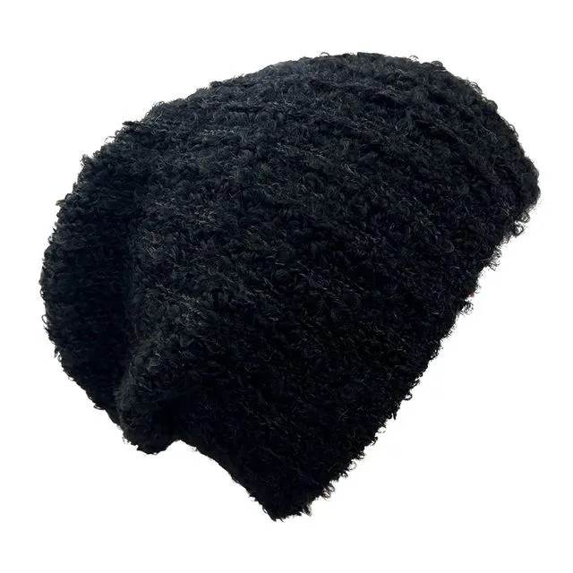 Black Loop Knit Alpaca Beanie