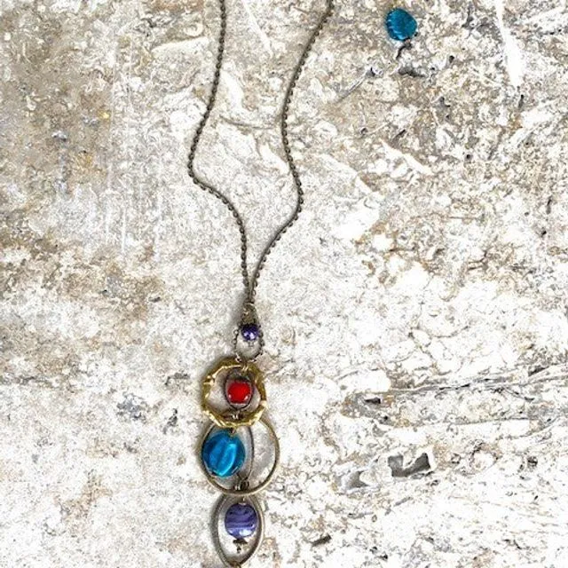 Amun Ra Linked Rings & Beads Long Pendant Necklace