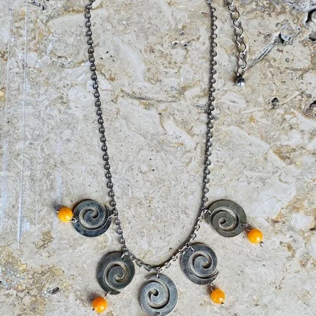 Honey Swirl and Stone Trinket Necklace, Adjustable 16-20"