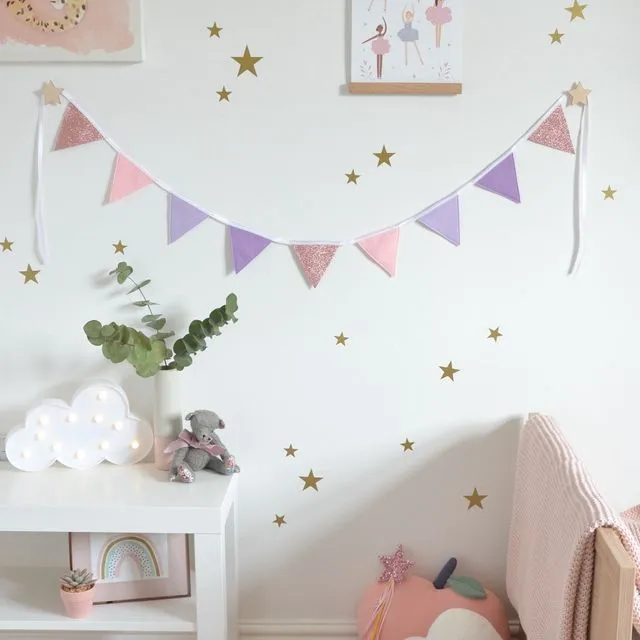 Lilac & Pink Sparkle Bunting - 1.15 metre | Girl's Bedroom Decor