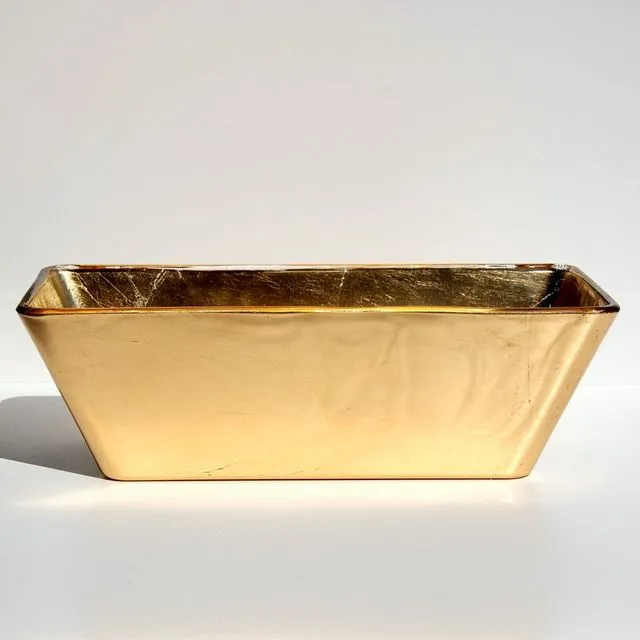 GILT 13" Gilded Glass Rectangular Bowl Gold/Silver