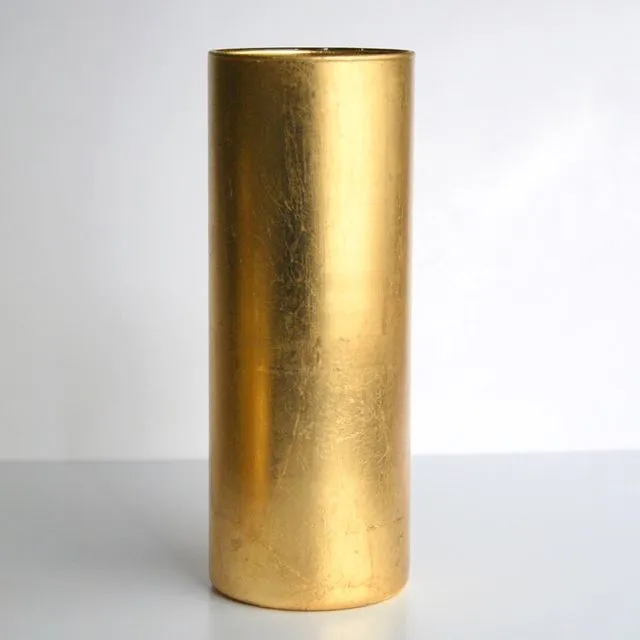 GILT 10" Gilded Glass Cylinder Vase Gold/Silver