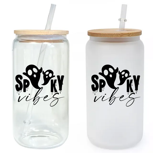 Spooky Vibes 16oz Glass Tumbler W/ Bamboo Lid & Straw