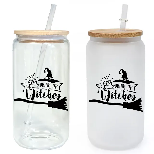 Drink Up Witches 16oz Glass Tumbler W/ Bamboo Lid & Straw