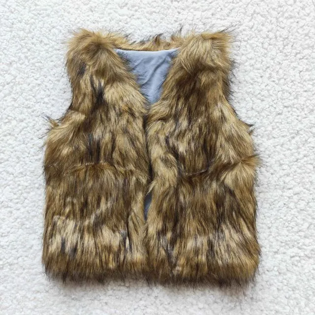 Brown faux fur girls vest