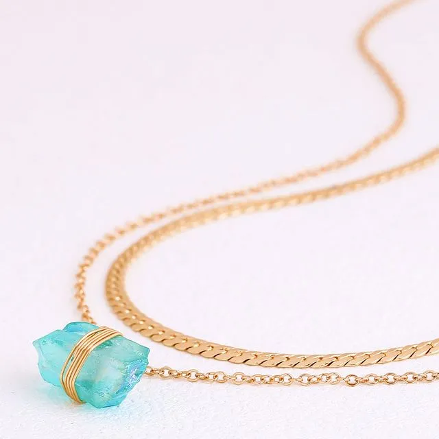 Crystal Pendant Double-Layered Chain Necklace