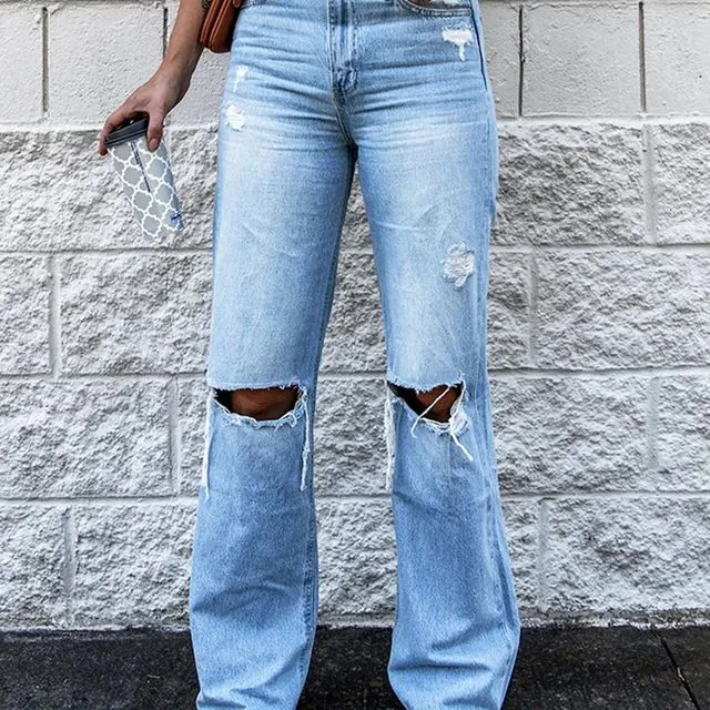Vintage High-rise Ripped Bootcut Jeans