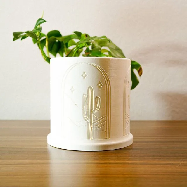 Cactus Indoor Planter, Desert Boho Planter, 3D Printed Planter, Modern Minimalist Planter, Minimalist Succulent Planter Pots, Plant Mom Gift - White