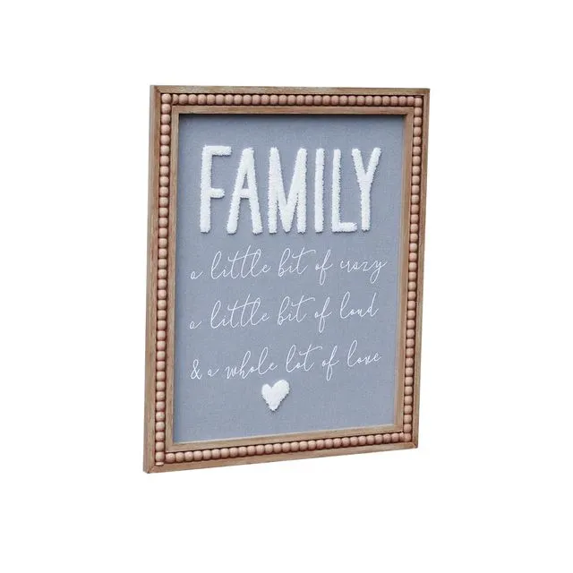 Family Wall Sign with Gray Fabric Background