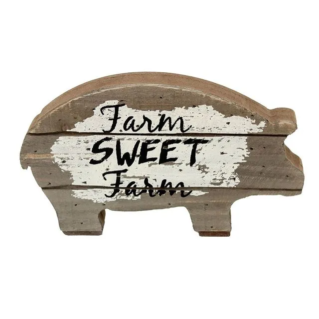 Farm Sweet Farm Wood Pig Tabletop Decor