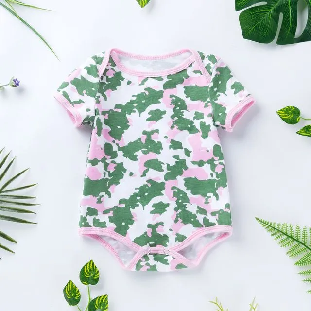 Baby Short Sleeve Camouflage Triangle Romper/ Pink